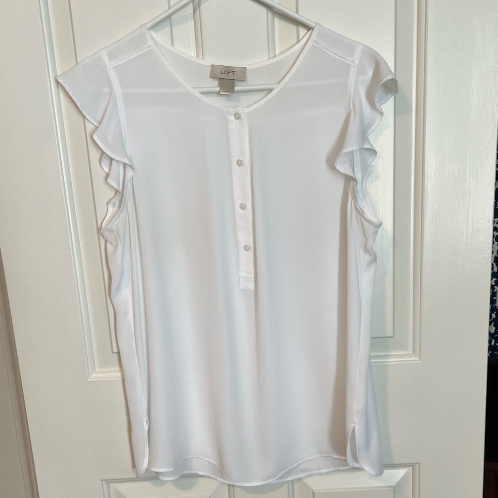 Loft flutter sleeve white top